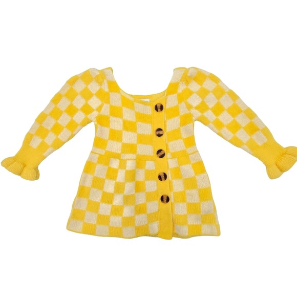 PatPat Other - PatPat Yellow White Checkerboard Viscose Knit Button Front Cardigan Baby 3-6M